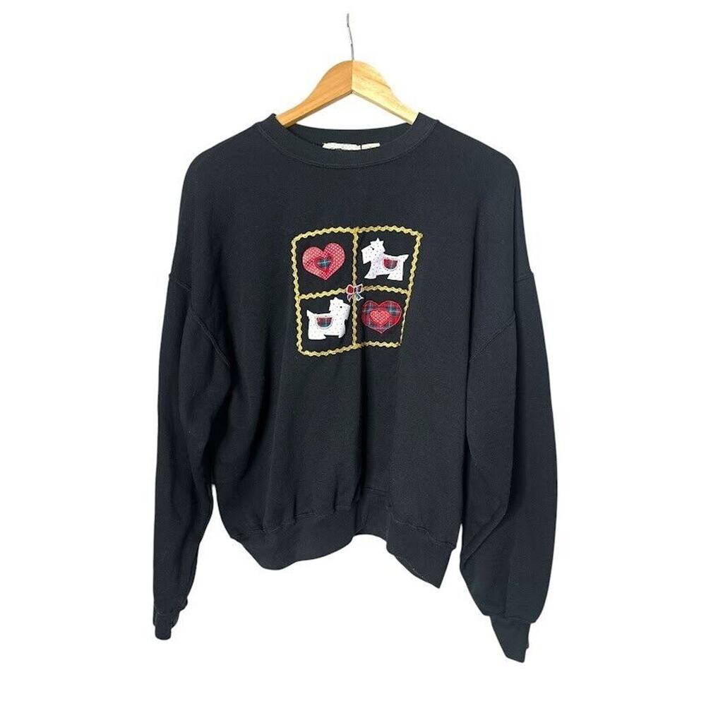 Vintage Separate Issue Sweatshirt Black Scottie Dog Heart Granny Valentine Large